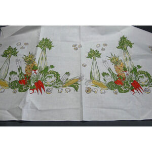 Vegetable Theme Sheer Cotton Fabric Woven MCM 34x23 No Cuts‎ White
